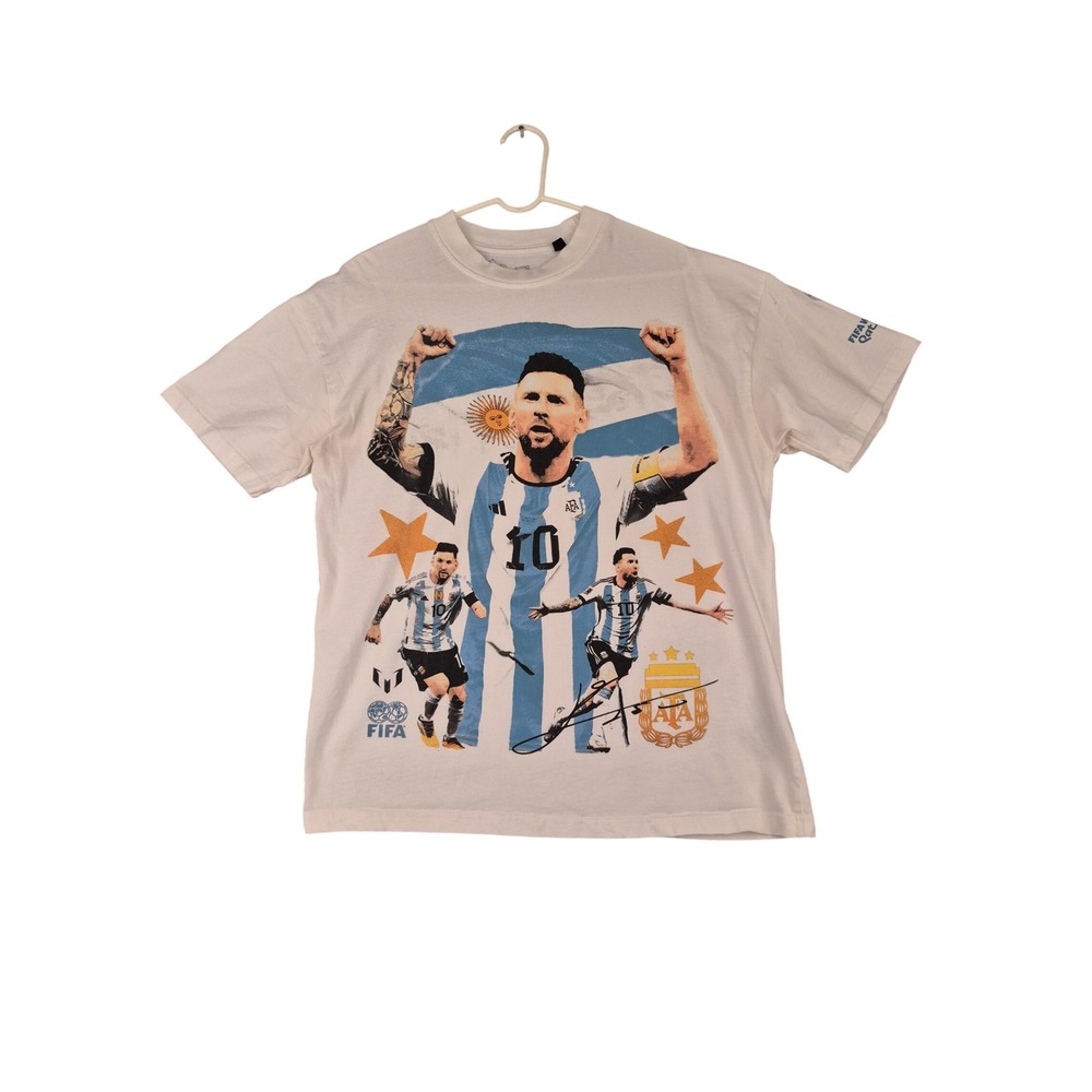 Lionel Messi Argentina World Cup Qatar 2022 Graphic T-Shirt White Mens Small